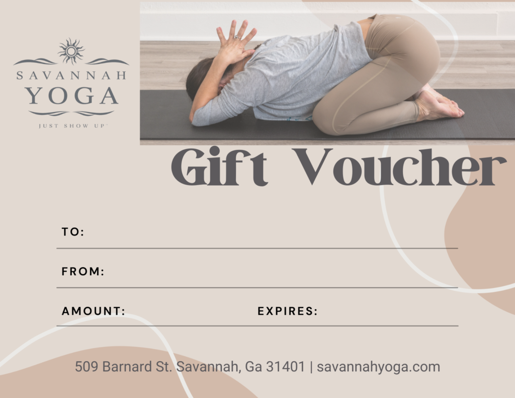 Image of a gift voucher with a person in child's pose